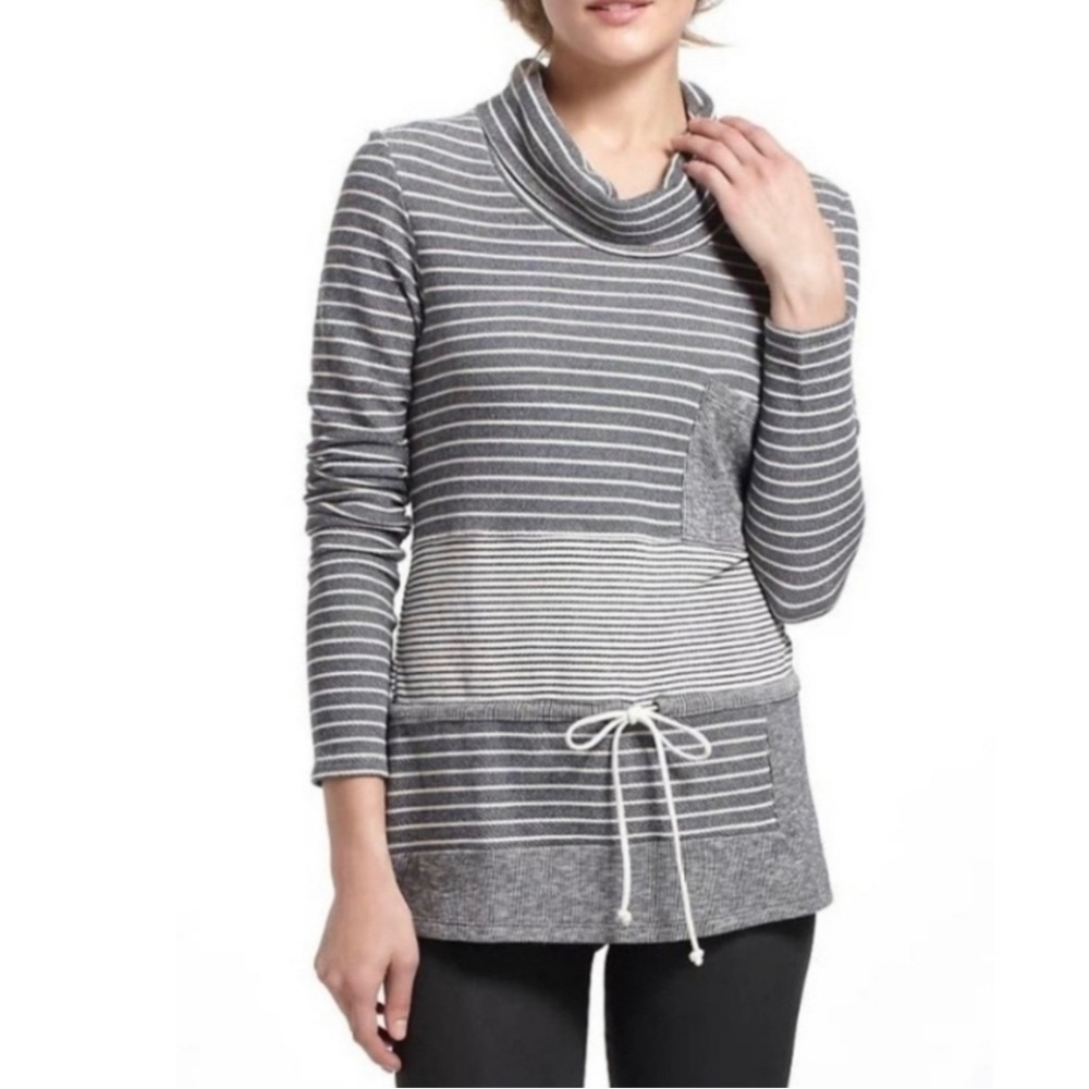 Anthropologie Saturday Sunday Gray & Cream Stripe Trio Cowl Neck Tunic Size S